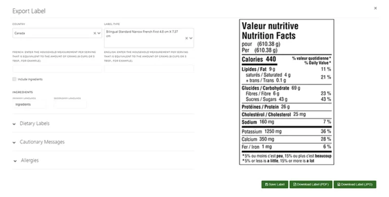 nutrition fact label