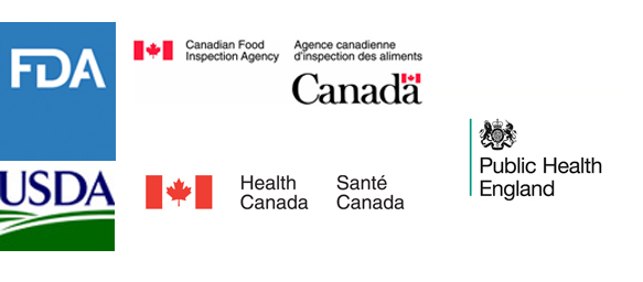FDA, USDA, Health Canada, CFIA, PHE
