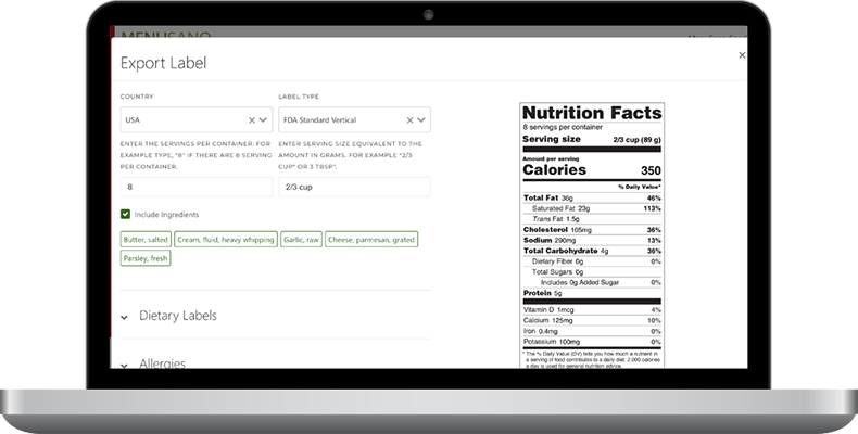 nutrition facts labels