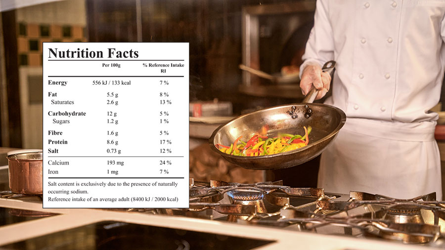 Chef Cooking with UK nutrition fact table
