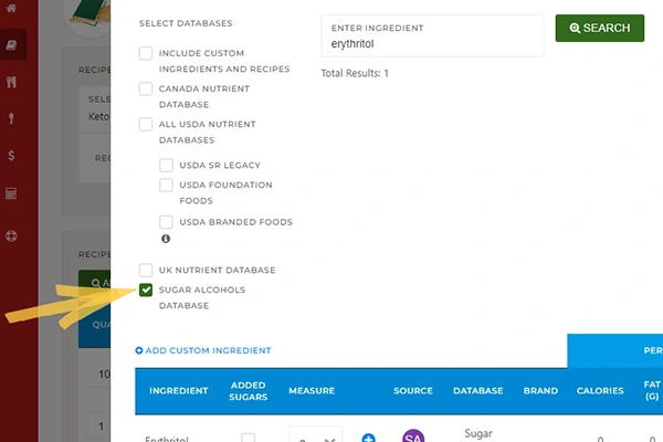 sugar alcohol database