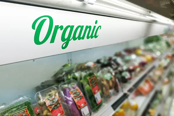 Organic aisle in grocery store