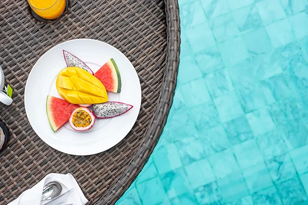 floating breakfast in hotel swimming pool