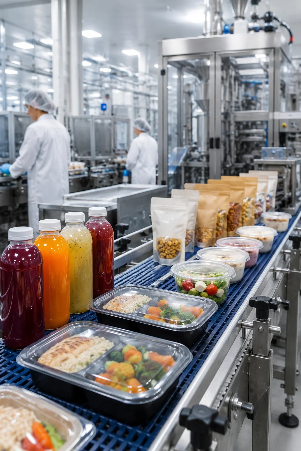 Food products being prepared in a professional production environment