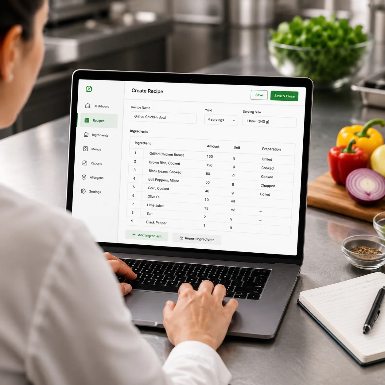 Create or import recipes in MenuSano