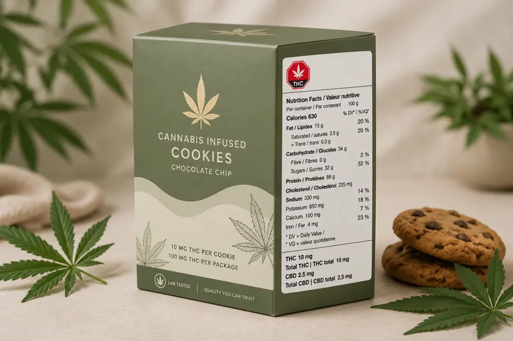 box of cannabis infused cookies with a label